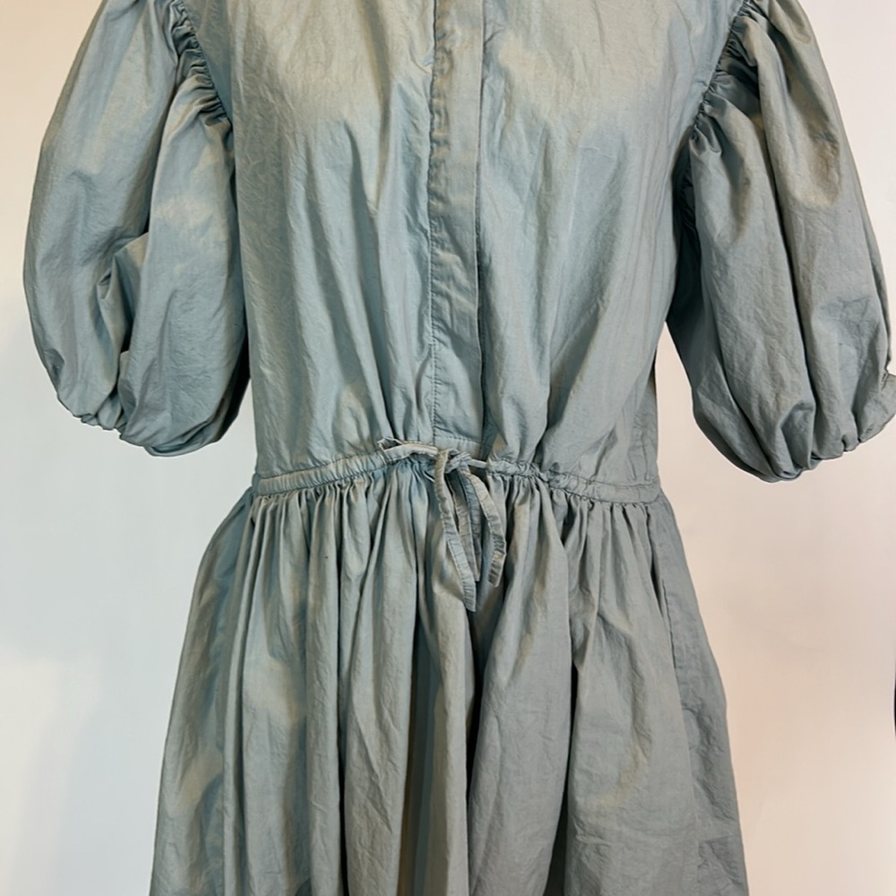 S/W/F | Tranquil Blue Puff Sleeved Drawstring Waist Mini Dress | Small - Picture 6 of 16